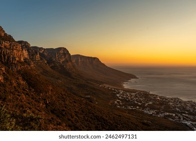 View of Camps bay from Kloof Corner hike at sunset in Cape Town, Western Cape, South Africa - Powered by Shutterstock