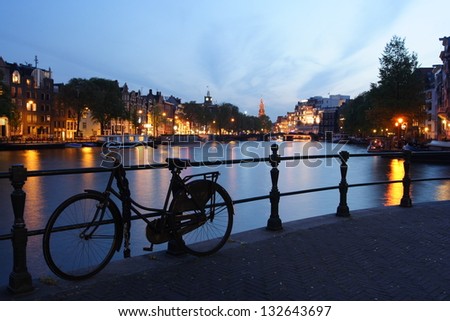 View of the canal in Amsterdam at night