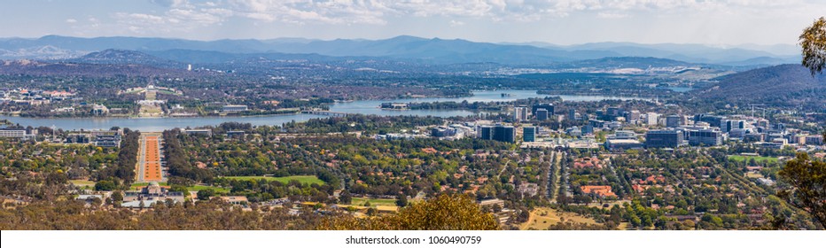 View Of Canberra  From Mount Ainslie Lookout - ANZAC Parade Leading Up To The Parliament And Modern Architecture. ACT, Australia