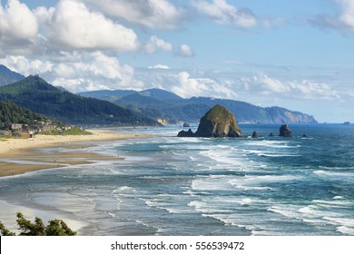 View of Cannon Beach in Oregon with Haystack Rock in the background