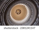 View of the canopy of the dome (with the fresco paining of The Apotheosis of Washington) in the United States Capitol rotunda, Washington DC, United States