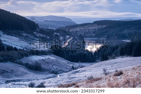 A view of the Cantref Reservoir, in the Brecon Beacons, on a frosty winters morning