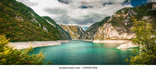 View of Canyon of Piva river and lake in northern Montenegro - Shutterstock ID 1199047504