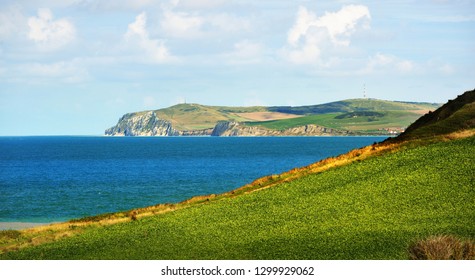 View of Cap Blanc Nez from Cap Gris Nez on a sunny summer day in France