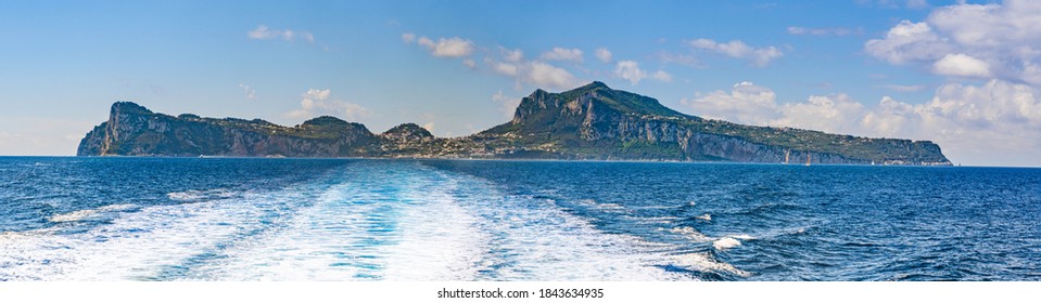 View Of Capri Island On The Italian Riviera, Mediteranean Sea, Italy From A Boat