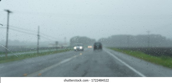 View from car on a rainy day.