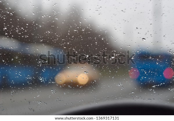 View from the car in the\
rain