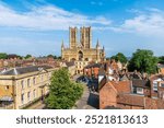 A view from the castle battlements towards the Cathedral in Lincoln, Lincolnshire in summertime