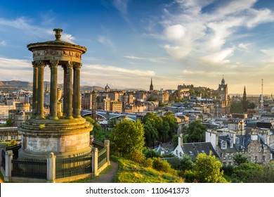 View of the castle from Calton Hill at sunset