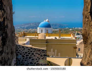 A View From The Castle In Pyrgos, Santorini In Summertime