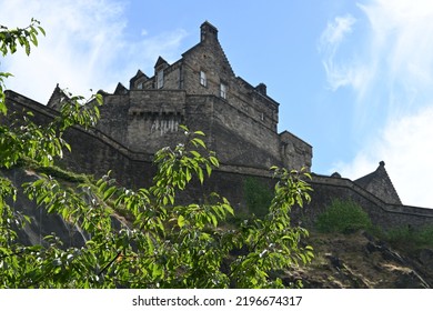 View Of Castle Rock And Castle In Centre Of Edinburgh, Scotland Viewed From Below 