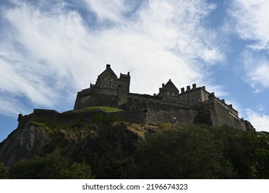 View Of Castle Rock And Castle In Centre Of Edinburgh, Scotland Viewed From Below 