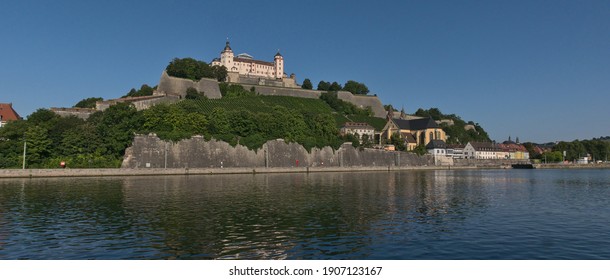 View Of The Castle And Wine Plants From The Main River In Wurzburg, Bavaria (Germany, Europe). 