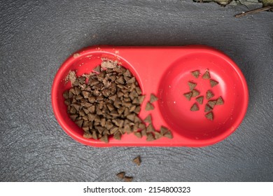 View Of Cat Kibble In A Red Container