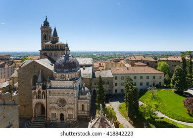 View of Cathedral in Bergamo, Lombardy, Italy. Saint Mary Major church. Italian panorama