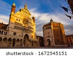 View of Cathedral of Cremona with Batpistery in Cremona, Lombardy, Italy