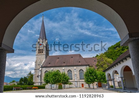 View of Cathedral of St. Florin in Vaduz, Liechtenstein.