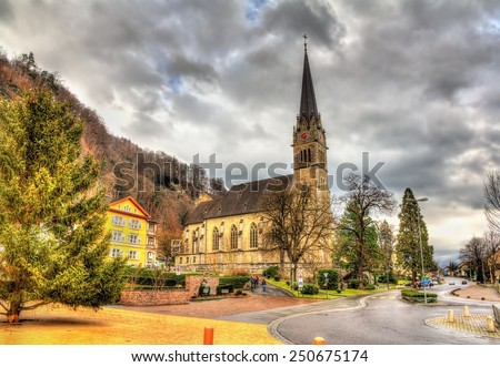 View of Cathedral of St. Florin in Vaduz - Liechtenstein