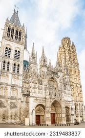 View at the Cathedrale of Notre Dame inthe streets of Rouen in France