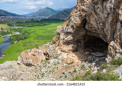 View from the cave in the mountain over the hills, mountains, valley, river and village. Ust-Kansk, Altai region, Siberia, Russia - Shutterstock ID 2164821415