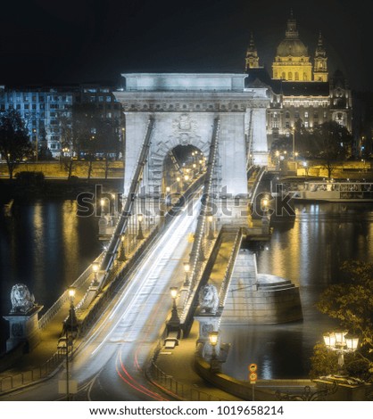 Similar – Image, Stock Photo Chain Bridge and St. Stephen´s Cathedral at night