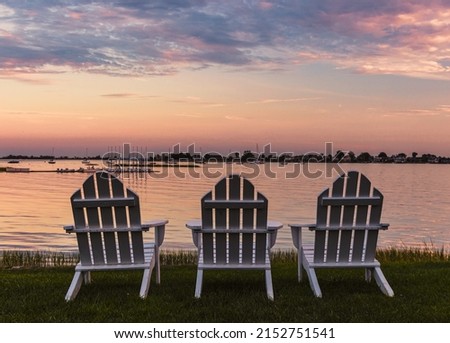 A view of chairs at sunset in Westport, Connecticut