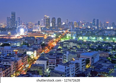 View Of Charoen Krung Road At Night, Bangkok, Thailand