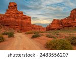 View of the Charyn Canyon at sunset. South-Eastern Kazakhstan, Almaty region.