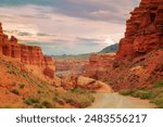 View of the Charyn Canyon at sunset. South-Eastern Kazakhstan, Almaty region.