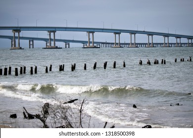 View Of Chesapeake Bay Bridge And Tunnel From Fisherman's Island In Virginia