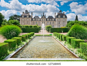 View of Cheverny Chateau from apprentice's garden, France