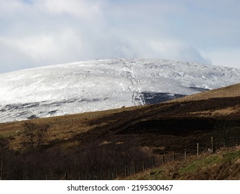 View Of The Cheviot In North Northumberland, England On A Winter Day.