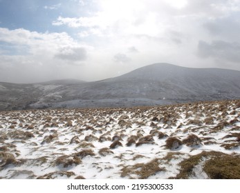 View Of The Cheviot In North Northumberland, England On A Winter Day.