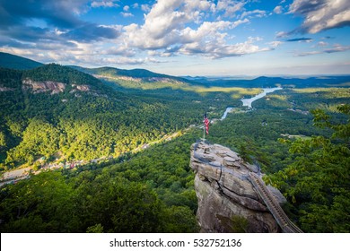 View of Chimney Rock and Lake Lure at Chimney Rock State Park, North Carolina.