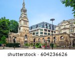 View of the Christchurch Greyfriars Church tower and garden