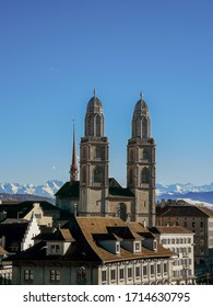 A View Of The Grossmünster Church In Zurich (Zürich), Switzerland.