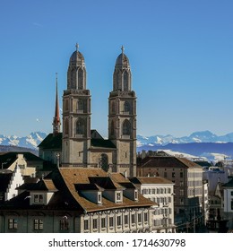 A View Of The Grossmünster Church In Zurich (Zürich), Switzerland.