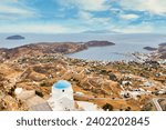 The view from the churches Agia Barbara and Jesus Christ in Pano Chora of Serifos island in Cyclades, Greece
