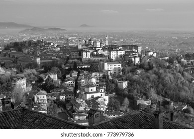 View from Citta Alta in Bergamo in black and white