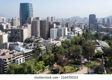 View Of The City Center From Santa Lucía Hill, A Small Hill In The Centre Of Santiago, Chile