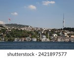 View of the City of Istanbul, Turkiye, from the Bosphorus Straight River Splitting the Continents of Europe and Asia - Camlica Tower