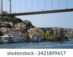 View of the City of Istanbul, Turkiye, from the Bosphorus Straight River Splitting the Continents of Europe and Asia - Fatih Sultan Mehmet Bridge