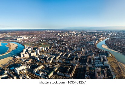 View Of The City Of Krasnodar From The Air. Russia, Krasnodar Territory, Seversky District