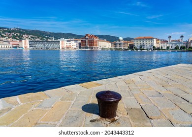view of the city from molo audace pier in Trieste with beautiful buildings . - Shutterstock ID 2043443312