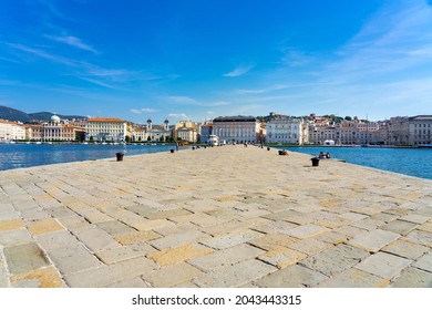 view of the city from molo audace pier in Trieste with beautiful buildings . - Shutterstock ID 2043443315