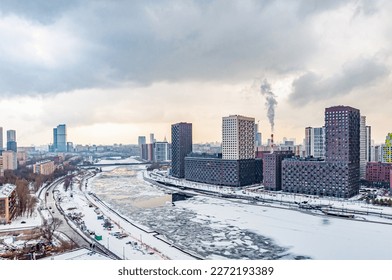 View of the city of Moscow, Moscow City, Moscow river, Yauza river, the capital of Russia from a bird's eye view. View from above. New area, building high. Urban landscape - Shutterstock ID 2272193389