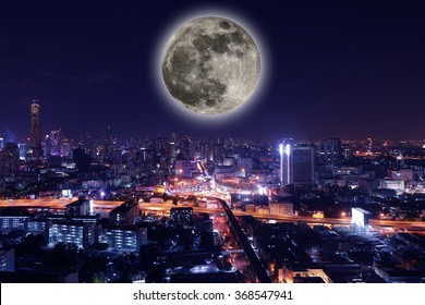 The View city at night with full moon. - Shutterstock ID 368547941