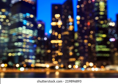 View Of City Night Lights Blurred Bokeh Background.