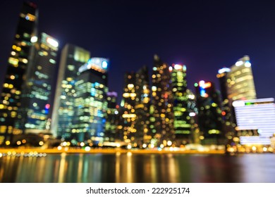 View Of City Night Lights Blurred Bokeh Background.