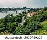 View of the city of Novi Sad and the Varadin Bridge from the Petrovaradin Fortress, Novi Sad, Serbia. High quality photo